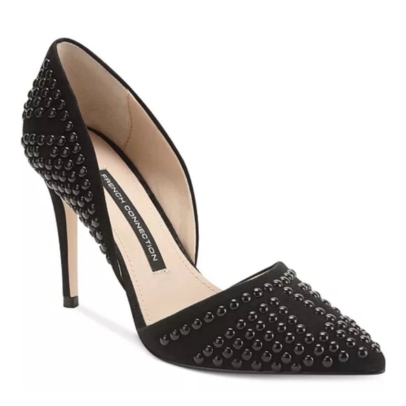 French Connection Shoes - French Connection Pointed Pumps Black Studded Suede Women’s Heels 36.5